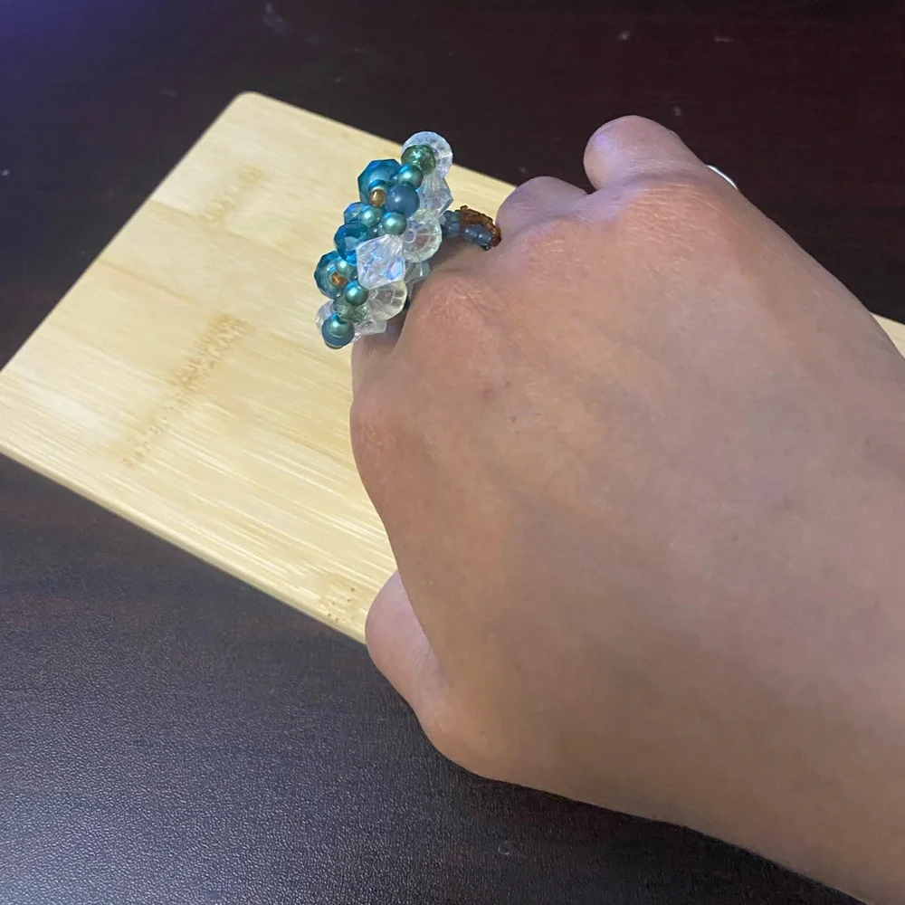 Elegant Blue and brown Beaded Ring
